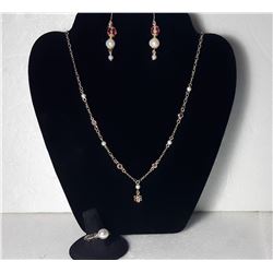 15)  SET OF GOLD TONE, PEARL AND PINK