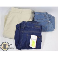 THREE PARIS OF WOMENS PANTS, ONE IS VOLCOM 25X27