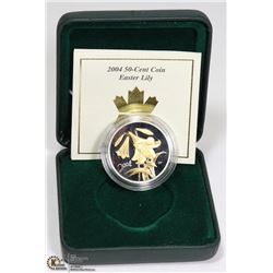 2004 CANADIAN SILVER  FIFTY CENT EASTER LILY
