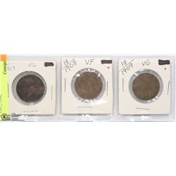 LOT OF 3 CANADIAN LARGE PENNIES 1907, 1908,