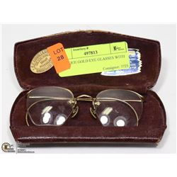 ANTIQUE GOLD TONE EYE GLASSES WITH CASE