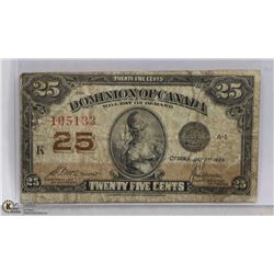 1923 DOMINION OF CANADA 25 CENT BILL
