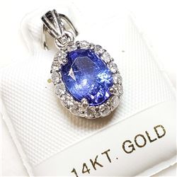 44)14 KARAT WHITE GOLD TANZANITE & DIAMOND PENDANT