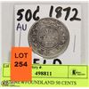 Image 1 : 1872 NEWFOUNDLAND 50 CENT COIN