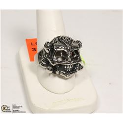 NEW MEN'S SILVER SKULL FACE RING WITH
