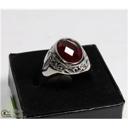 NEW MEN'S RING WITH RED STONE - SIZE 11 -