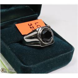 NEW MEN'S RING WITH BLACK STONE-SIZE 9.5 -