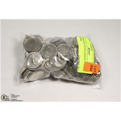 BAG WITH $100 FACE VALUE CANADIAN 50 CENT COINS,