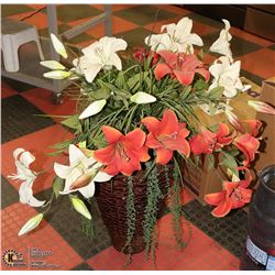 WICKER VASE WITH ARTIFICIAL FLOWER ARRANGEMENT