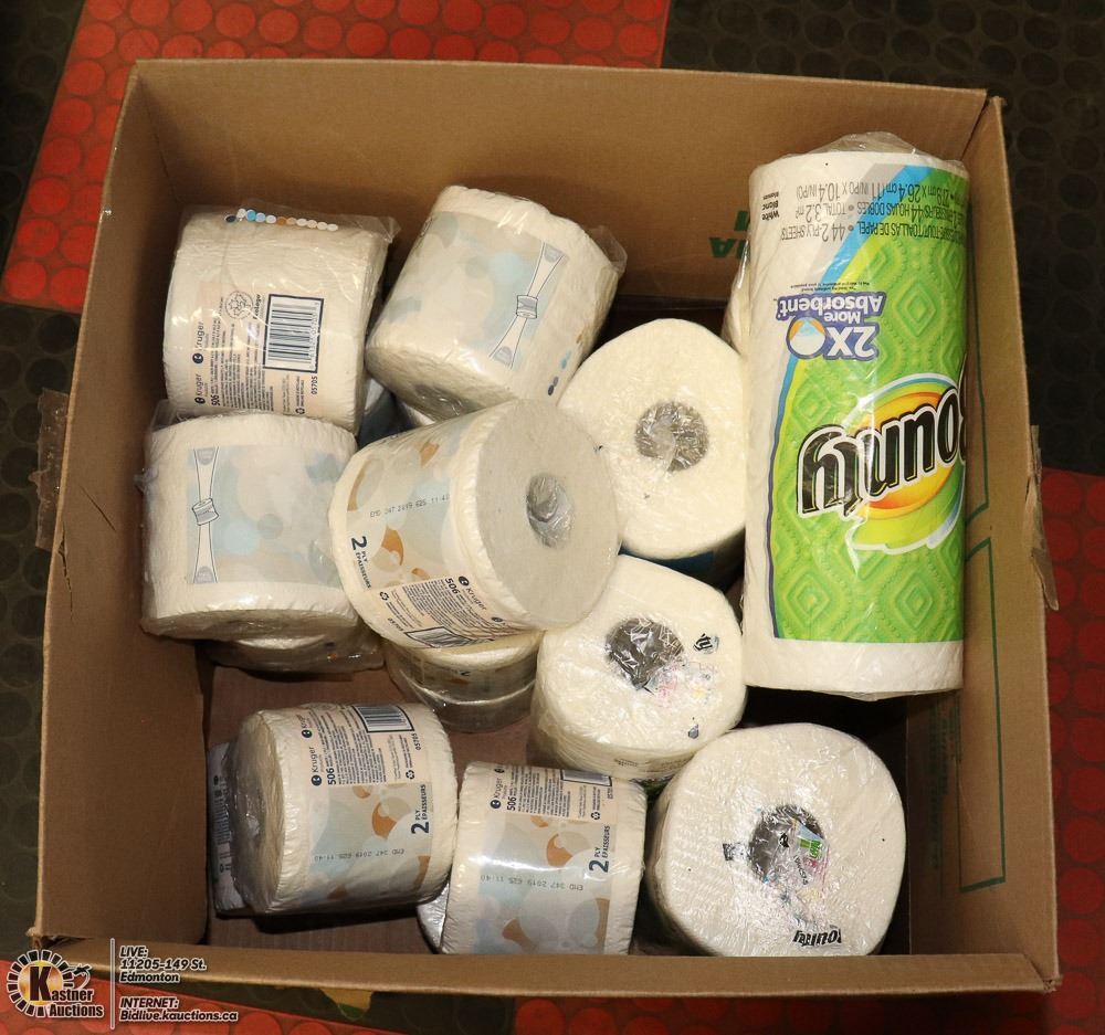 BOX OF INDIVIDUALLY WRAPPED TOILET PAPER ROLLS