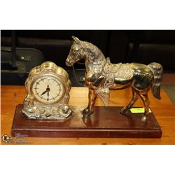 VINTAGE BRASS MANTLE HORSE CLOCK