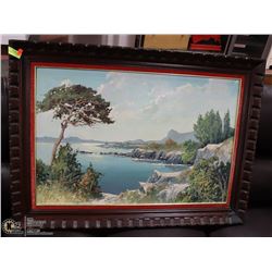 LARGE VINTAGE WOOD FRAMED OIL ON