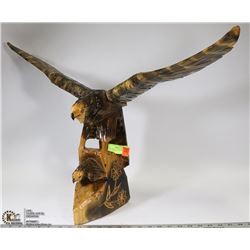 HAND CARVED DOUBLE HEADED EAGLE STATUE 19" TALL