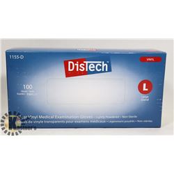 BOX OF 100 SIZE LARGE DISTECH CLEAR VINYL MEDICAL