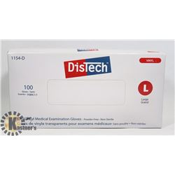 BOX OF 100 SIZE LARGE DISTECH CLEAR VINYL MEDICAL