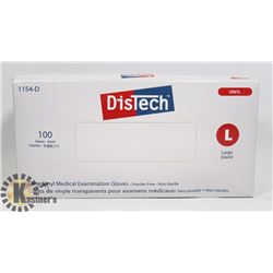 BOX OF 100 SIZE LARGE DISTECH CLEAR VINYL MEDICAL