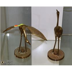 PAIR OF BRASS CRANE ORNAMENTS