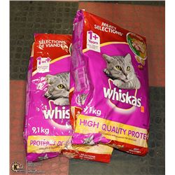 TWO 9.1KG BAGS OF WHISKAS MEATY SELECTIONS