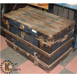 ANTIQUE OAK BOUND STEAMER TRUNK