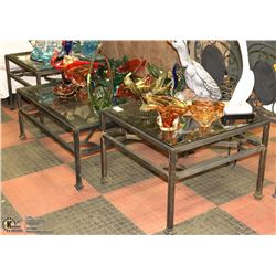 3 SET OF TABLE WITH GLASS TOP AND METAL STAND