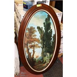 VINTAGE LARGE OVAL DARK WOOD FRAMED