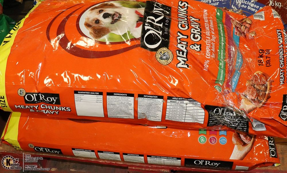 TWO 18KG BAGS OF OL'ROY MEATY CHUNKS AND GRAVEY