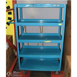 BLUE 5-SHELF CART ON WHEELS WITH HANDLE