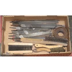 FLAT OF ASSORTED FILES AND METAL BRUSHES