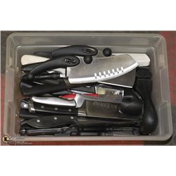 CLEAR RUBBERMAID BIN FULL OF S.S. STEAK