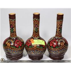 GROUP OF 3 HAND PAINTED UKRANIAN FLOWER VASES