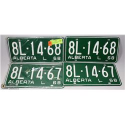 TWO SETS OF ALBERTA MATCHING PAIRS OF 1968 LICENSE
