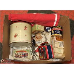 ESTATE BOX OF VINTAGE KITCHEN UTENSILS AND DECOR