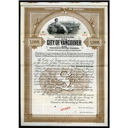 City of Vancouver, 1908 Specimen Bond