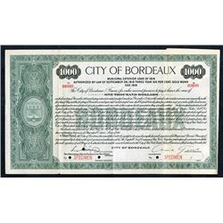 City of Bordeaux 1916 Specimen Bond