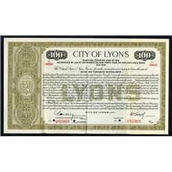 City of Lyons 1916 Specimen Bond