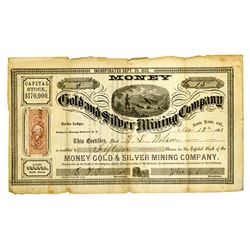 Money Gold and Silver Mining Co., Nov.13, 1863 I/U Stock Certificate.