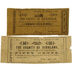 Virginia 1862 & 1863 Obsolete Scrip Note Pair.