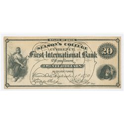 Nelson's College, First international Bank, 1870 College Currency Note