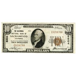 California National Bank of Sacramento, 1929 $10, T1,Fr# 1801-1, Ch# 8504
