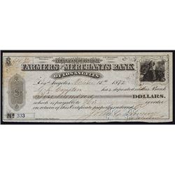 Farmers and Merchants Bank of Los Angeles, 1872, With G.D. Compton & Downey Autographs.