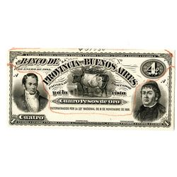 Banco De La Provincia De Buenos Aires, 1883 Proof  Banknote.