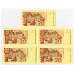 Narodna Bank Hrvatske. 1993 (1994). Quintet of Progress Proofs.