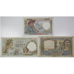 Banque de France. 1939-1941. Lot of 3 Issued Notes.