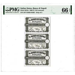 Banco Di Napoli, Fedi Di Credito, 1871 Uncut Sheet of 3 Notes, Possibly Specimens