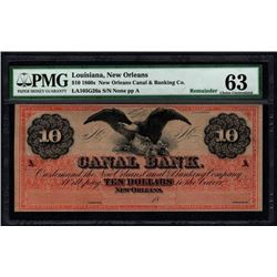 1860's $10 New Orleans Canal Banking Note PMG 63