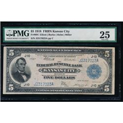 1918 $5 Kansas City Federal Reserve Bank Note PMG 25