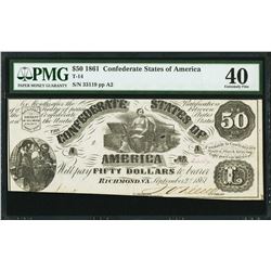 1861 $50 Confederate States of America Note PMG 40