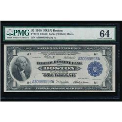 1918 $1 Boston Federal Reserve Bank Note PMG 64