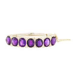 33.30 ctw Amethyst And Diamond Bangle Bracelet - 14KT Yellow Gold