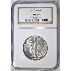 1934-D WALKING LIBERTY HALF NGC MS-64